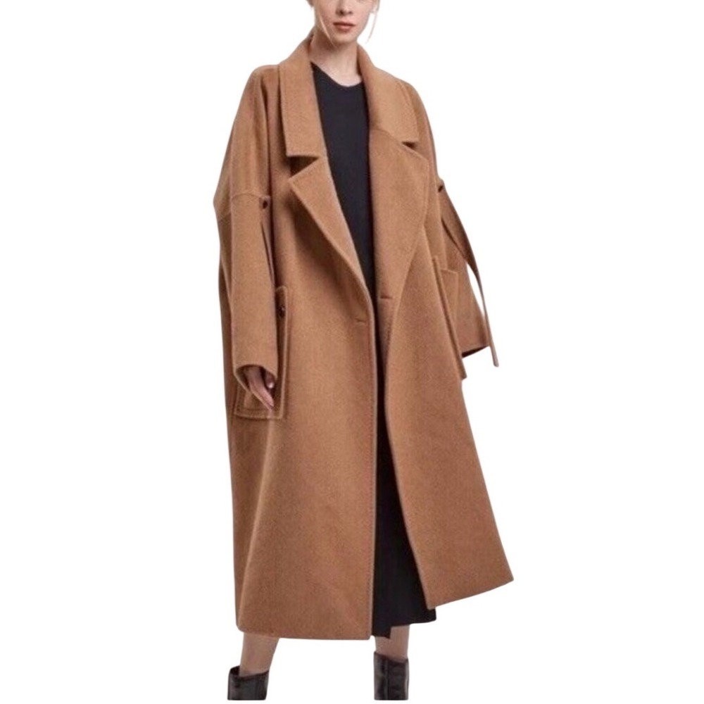 Nap‎ Loungewear Londyn Shawl Collar 100% Merino Wool Coat Peach Caramel Small